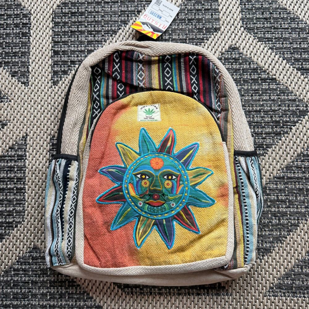 Rising International Made in Nepal Hemp Backpack - Multicolor Sun